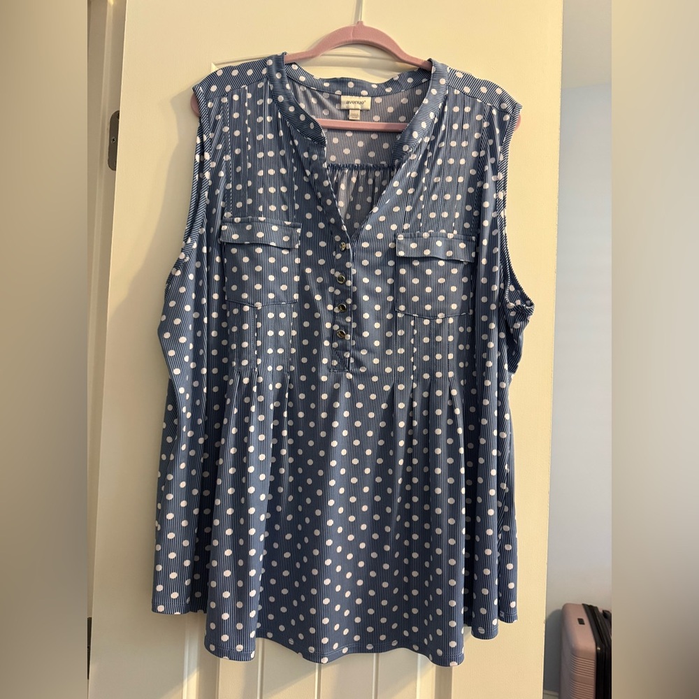 Avenue Blue and White Polka Dot Blouse